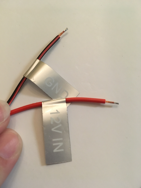 The (nicely labeled!) wires that power this back-up camera system.